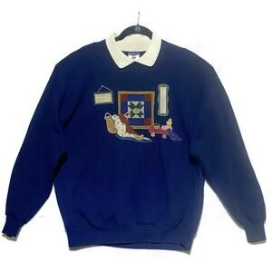 Jerzees Pullover Sweater Womens Size Extra Large Country Motif Blue